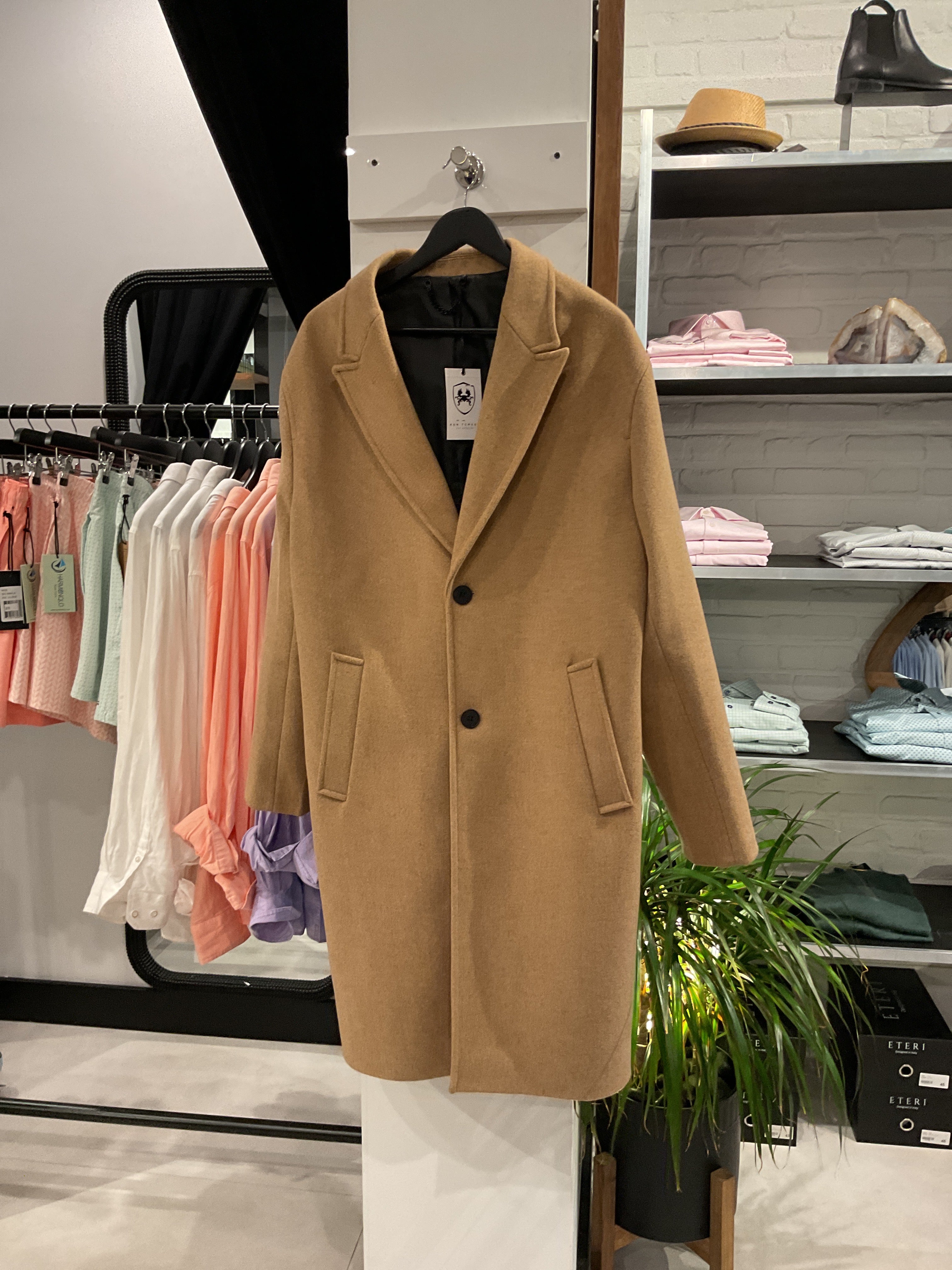 Long Fitted Coat With Notch Lapel - Camel