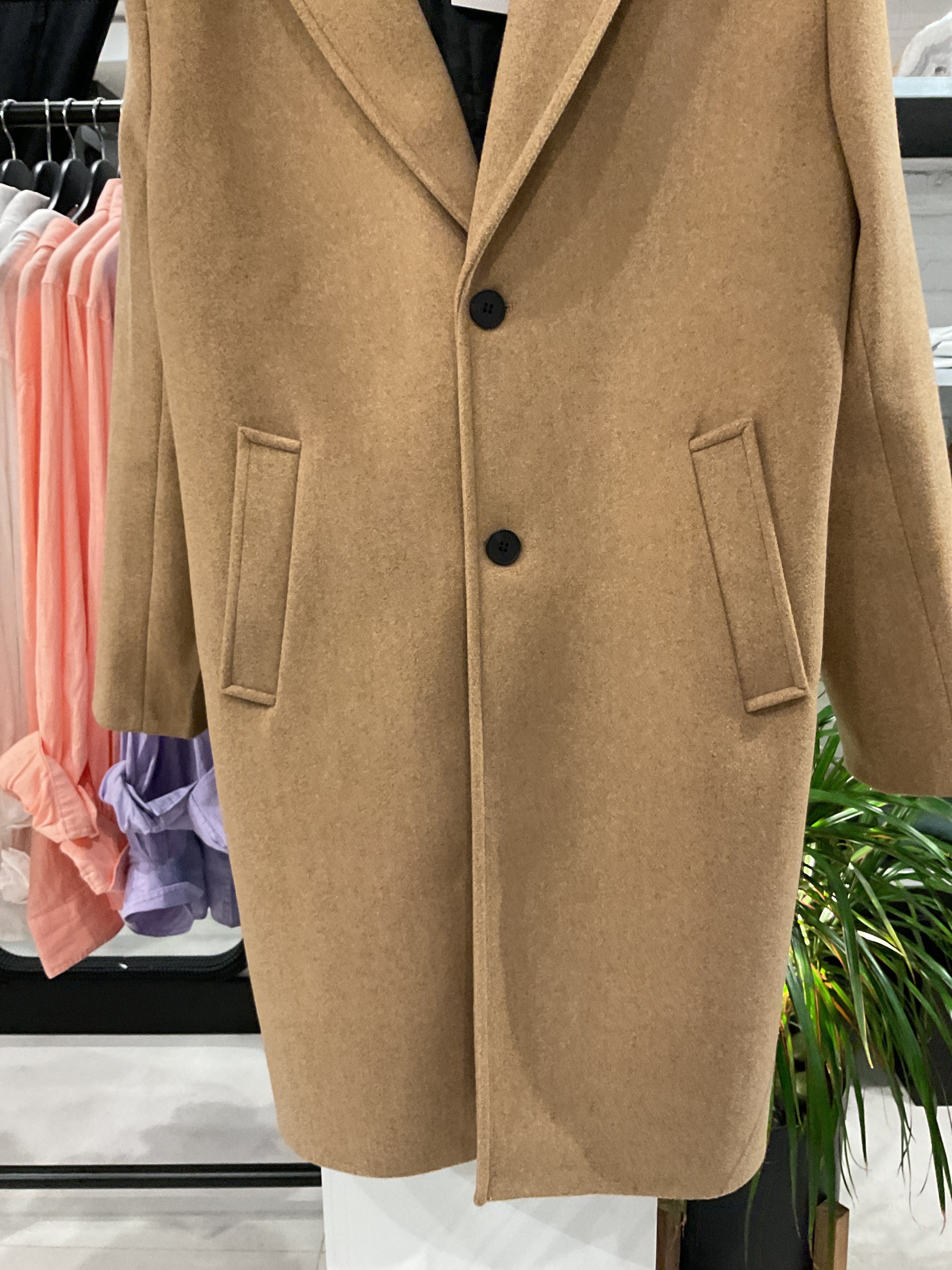 Long Fitted Coat With Notch Lapel - Camel